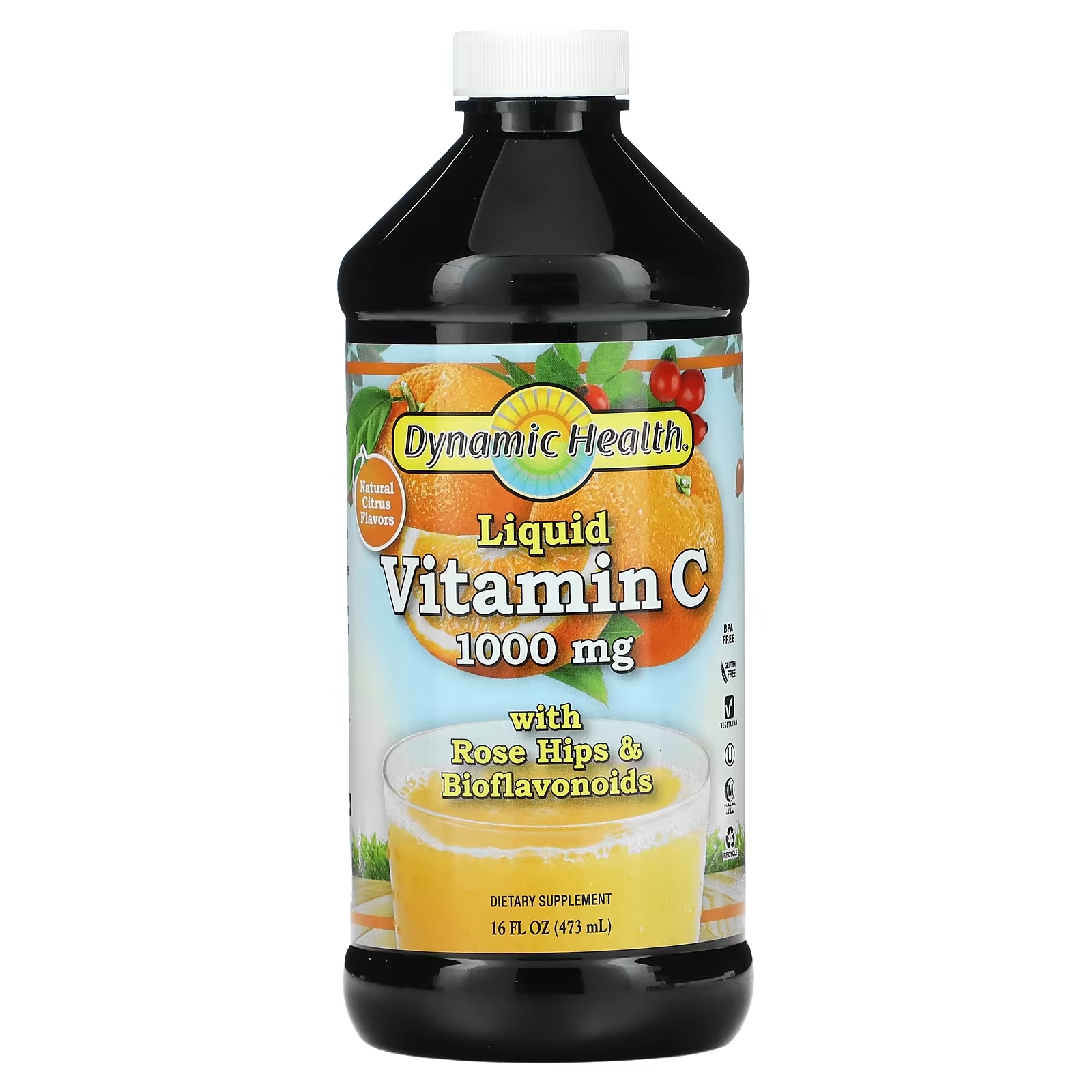 цена Dynamic Health Laboratories Жидкий витамин С натуральные ароматизаторы со вкусом цитрусовых 1000 мг, 473 мл