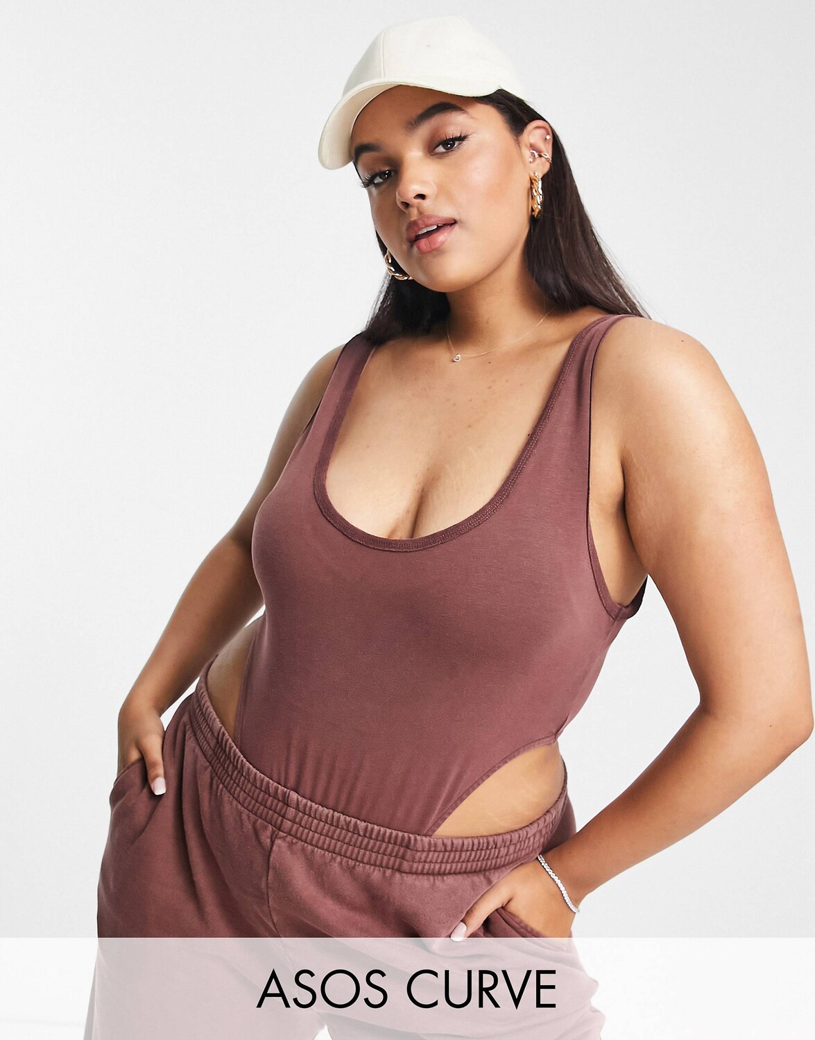 

Коричневое выстиранное боди без рукавов ASOS DESIGN Curve