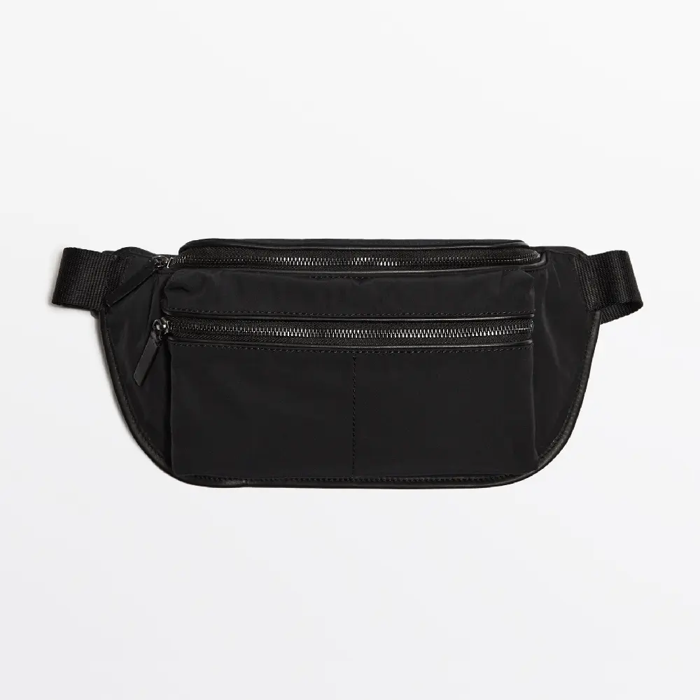 

Поясная сумка Massimo Dutti Contrast Nylon Belt With Leather Details - Studio, черный