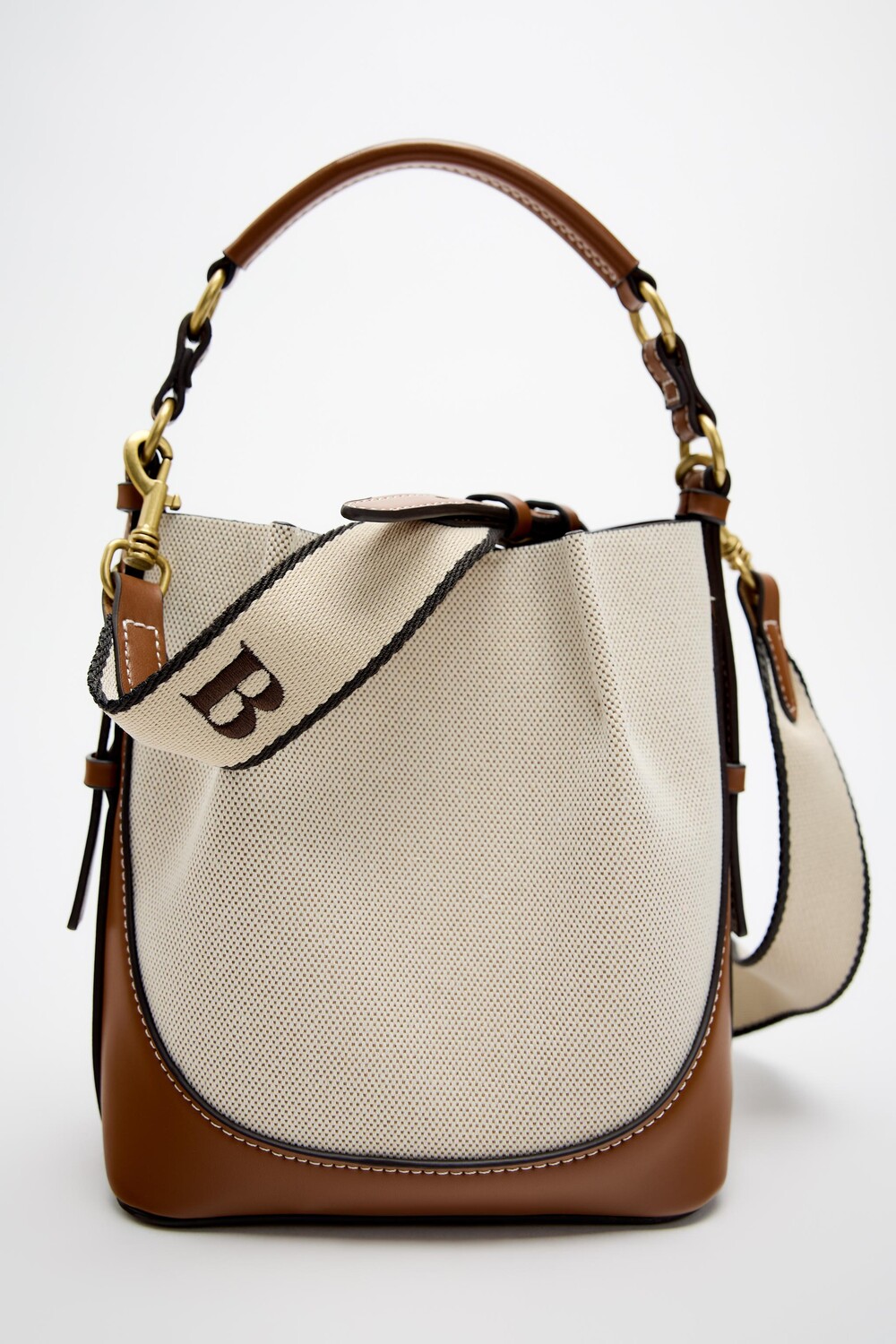 

Сумка Zara Canvas Bucket With Topstitching, бежевый/коричневый