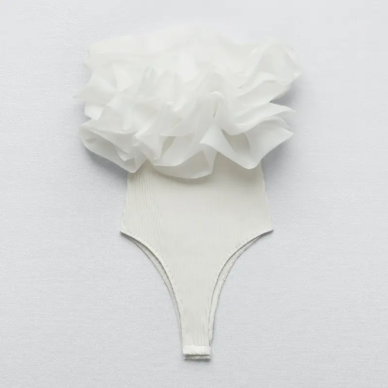 

Боди Zara Ribbed With Organza Ruffles, белый
