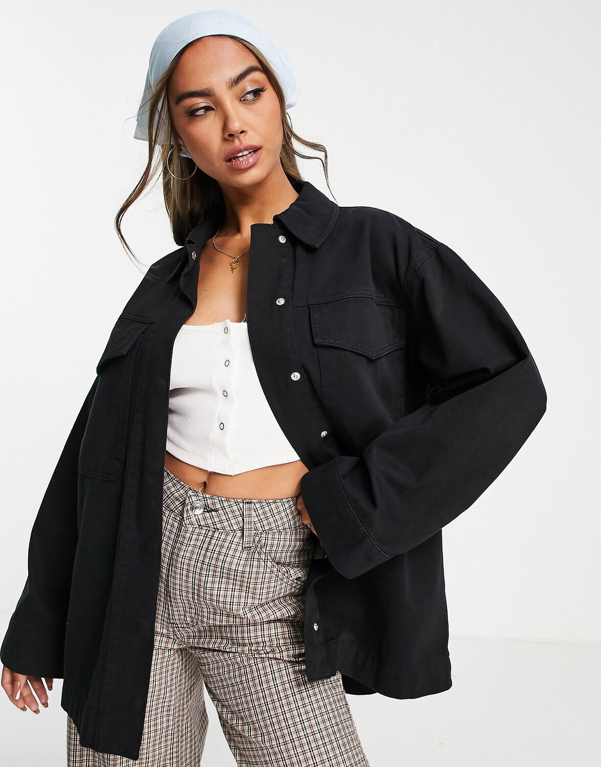 

Черная хлопковая куртка с карманами ASOS DESIGN, Черный