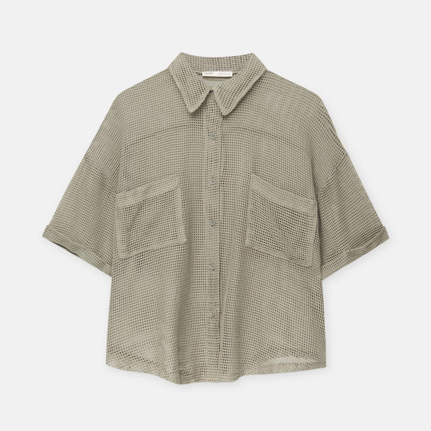

Рубашка Pull&Bear сетчатая с короткими рукавами, бежевый