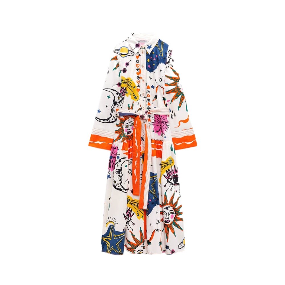 

Платье Zara Printed With Belt, мультиколор