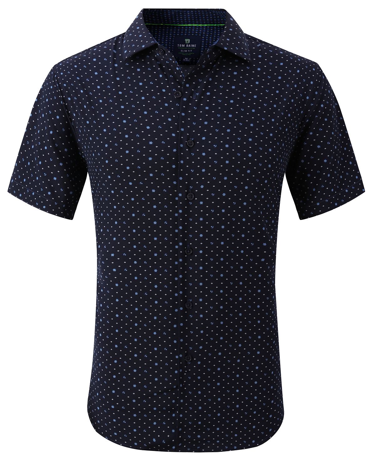цена Мужская классическая рубашка slim fit с коротким рукавом на пуговицах Tom Baine, темно-синий