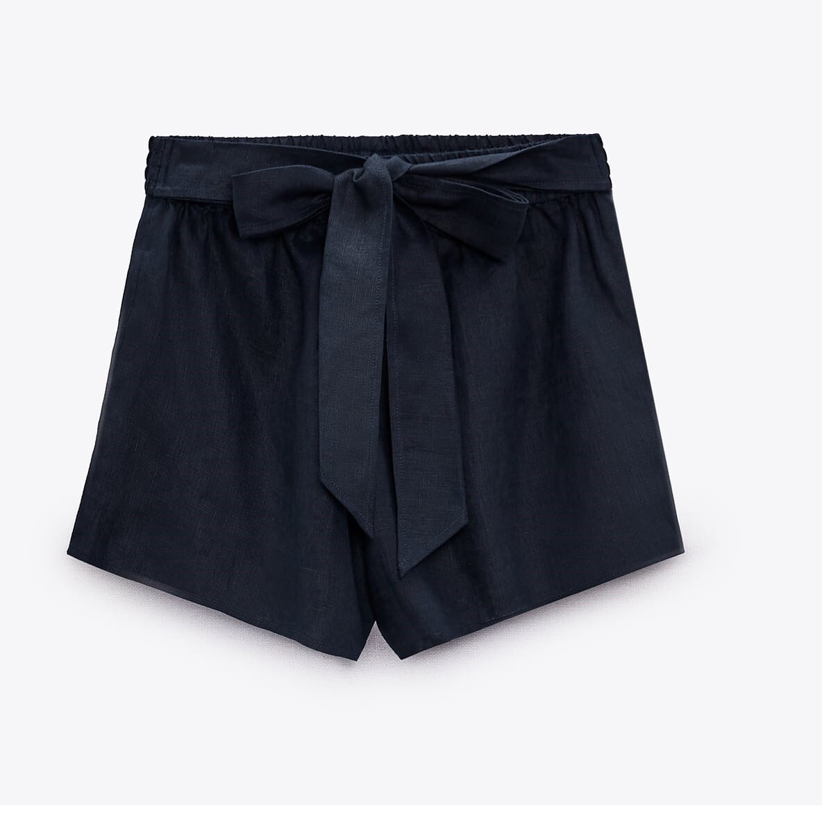 

Шорты Zara Linen Bermuda With Tie Detail, темно-синий