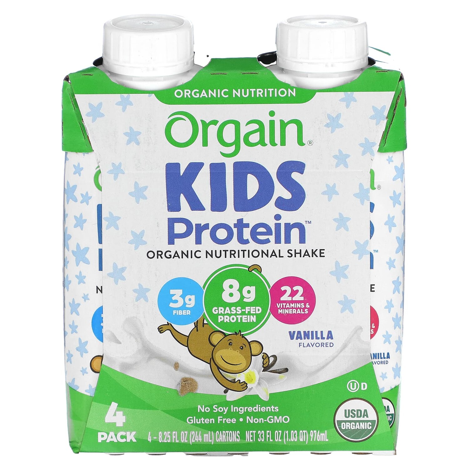 

Kids Protein, органический питательный коктейль, ваниль, 4 пакетика, по 244 мл (8,25 жидк. Унции), Orgain