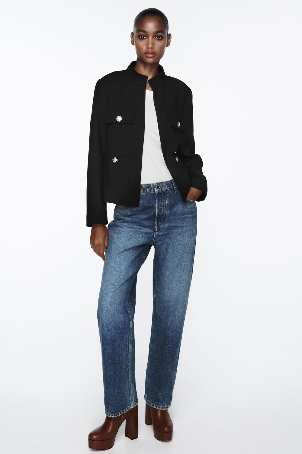 

Фактурная куртка с воротником-стойкой ZARA, черный