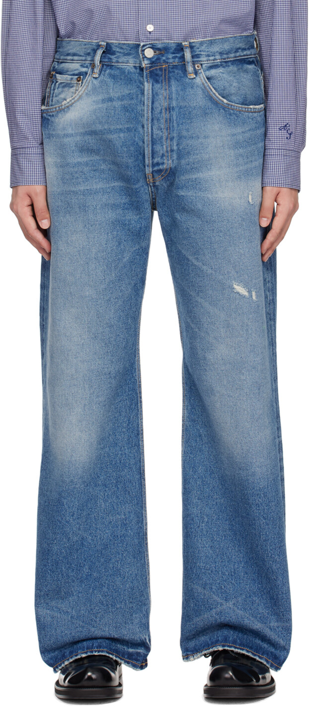 

Синие рваные джинсы Acne Studios, цвет Mid blue