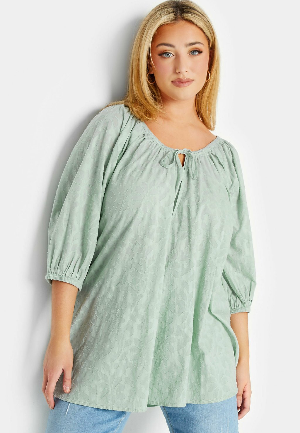Блузка Yours Clothing с круглым вырезом, зеленый