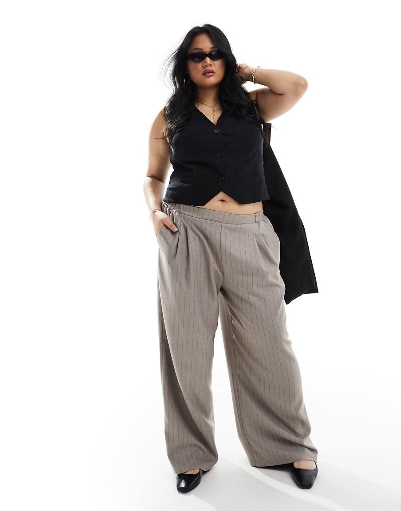 

Черные широкие брюки в полоску ASOS Curve