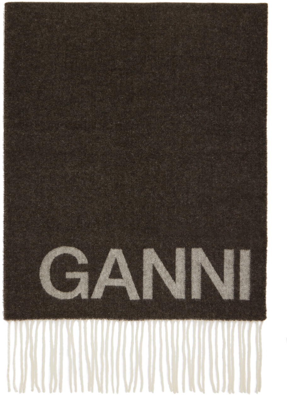 

Коричневый шарф из переработанной шерсти GANNI