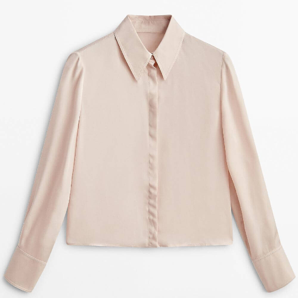 

Рубашка Massimo Dutti Satin Crop, пастельно-розовый