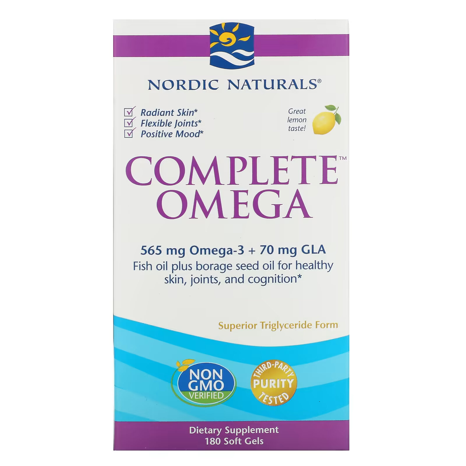 Nordic Naturals, Complete Omega, лимонный вкус, 1000 мг, 180 гелевых капсул nordic naturals complete omega junior для детей от 6 до 12 лет лимон 180 мини капсул