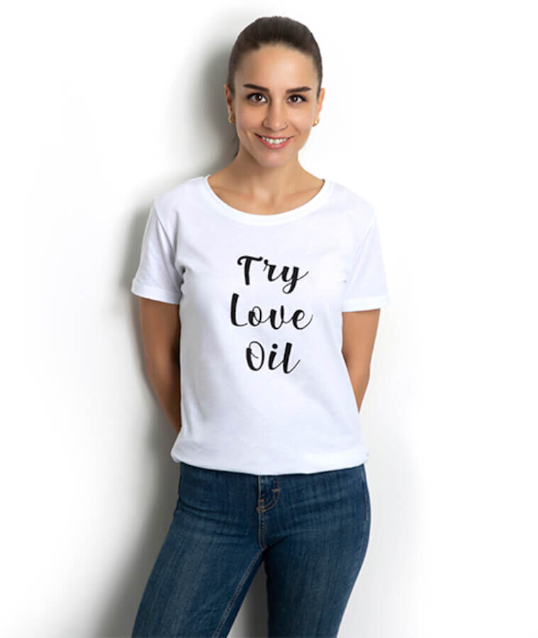 

Футболка с надписью Young Living Try, Love, Oil, белый/черный