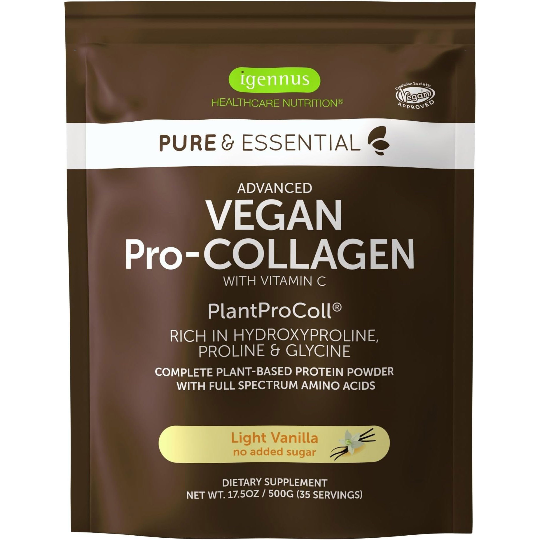 Коллаген Igennus Healthcare Nutrition Advanced Vegan Vanilla Peptide Powder With Vitamin C, 500 гр коллаген horbaach multi powder vanilla 908 гр