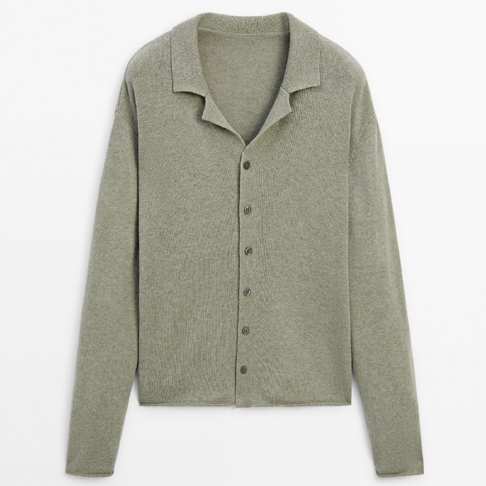 цена Кардиган Massimo Dutti With Shirt Collar And Buttons, бежево-зеленый