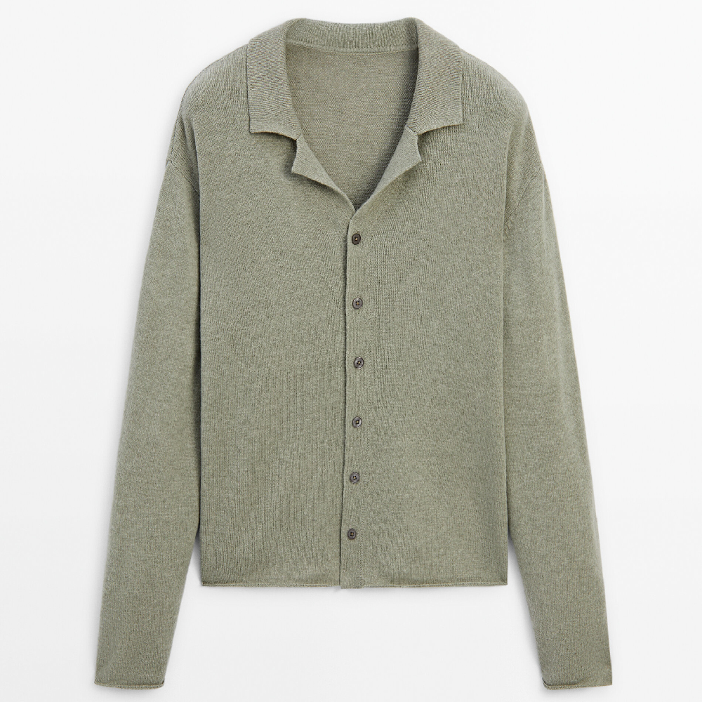 Кардиган Massimo Dutti With Shirt Collar And Buttons, бежево-зеленый кардиган massimo dutti buttoned knit with plated finish бежевый