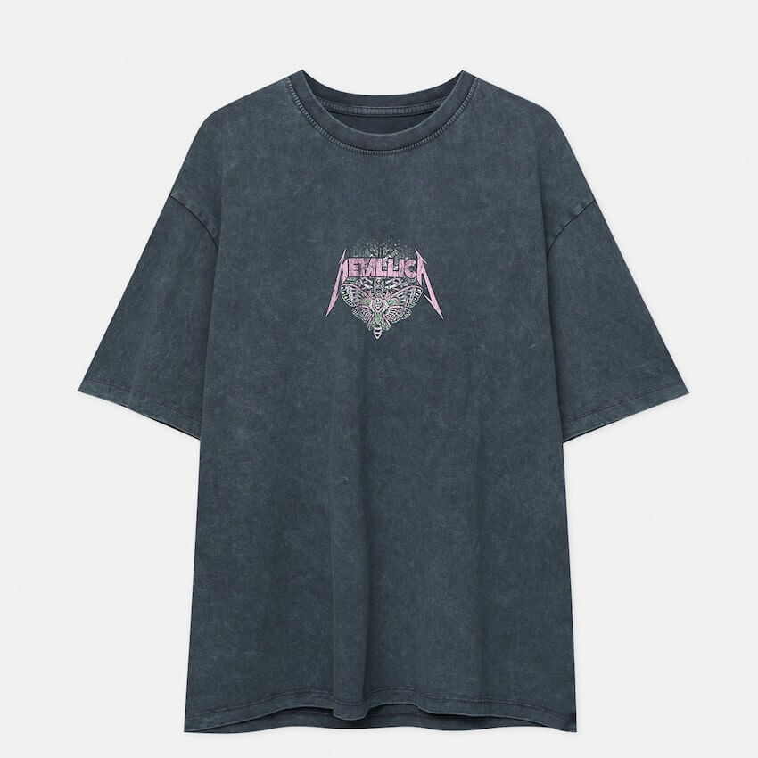 

Футболка Pull&Bear Short Sleeve Metallica, серо-синий