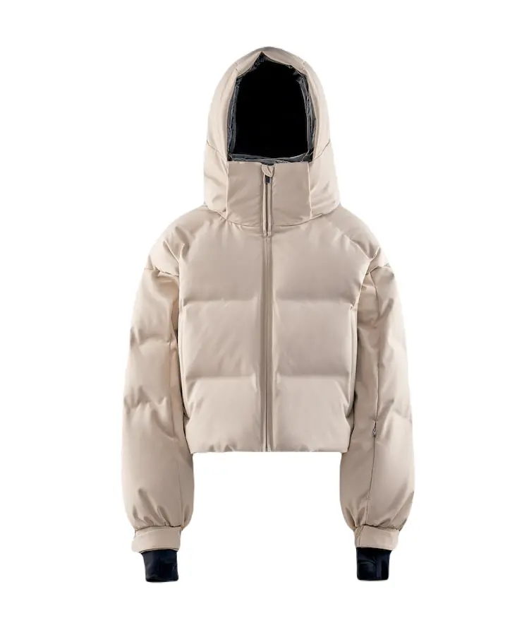 

Пуховик Oysho Down From Minardi Piume Company Ski 10k Crop Padded, серо-бежевый