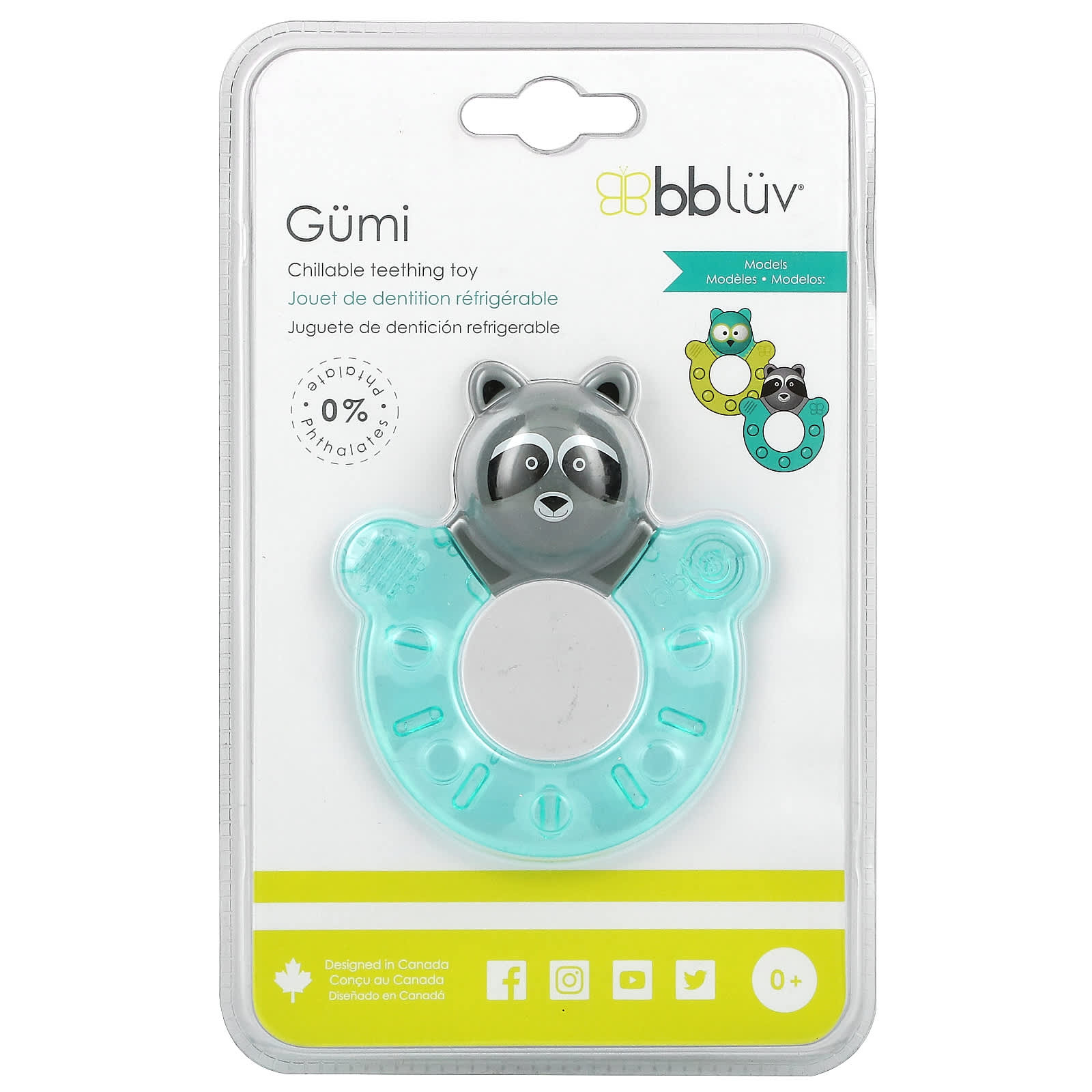 Охлаждающая Игрушка Bbluv для прорезывания зубов, от 0 месяцев, енот bbluv gluv рукавицы для прорезывания зубов для детей от 3 месяцев синий 1 шт
