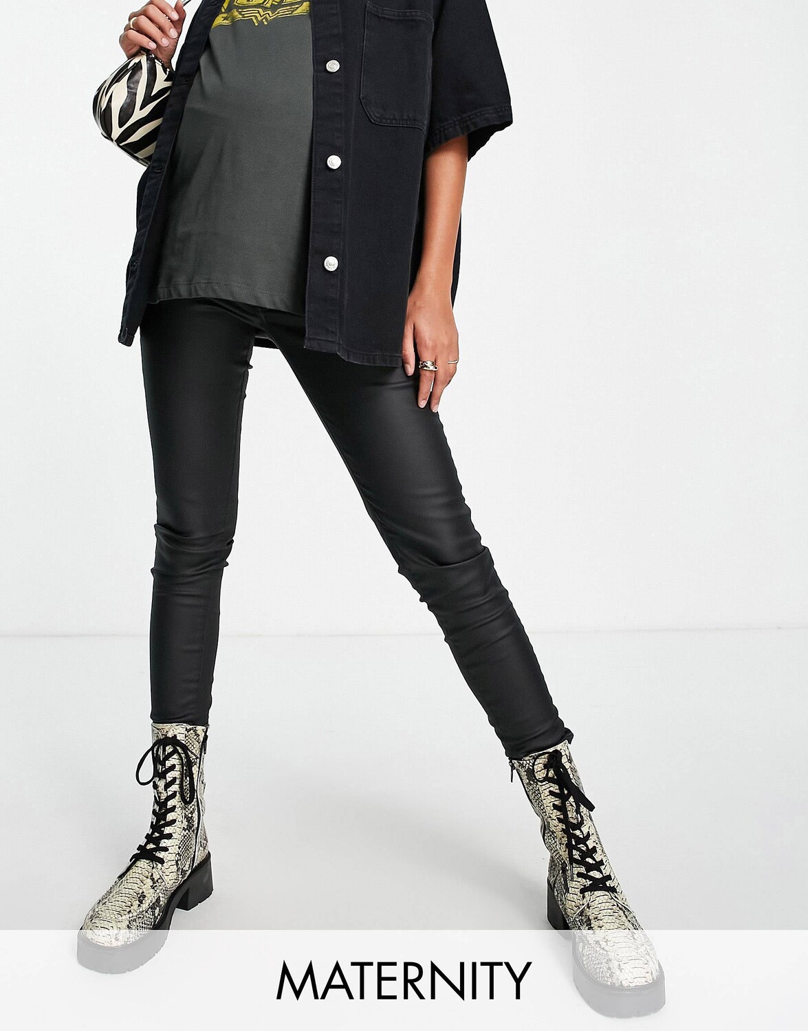 

Черные джинсы с покрытием Topshop Maternity Jamie