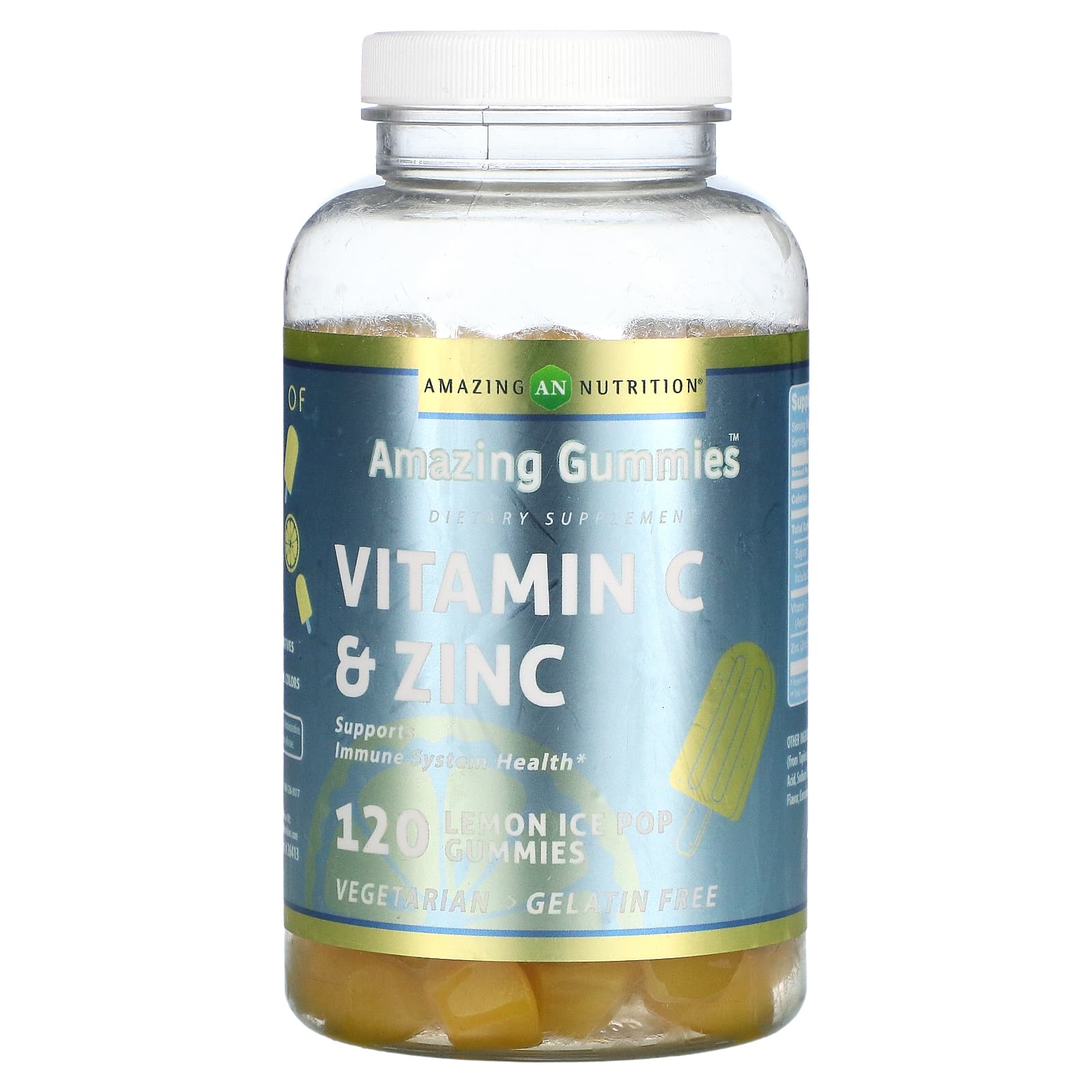 Витамин C и Цинк Amazing Nutrition, ледяной лед с лимоном, 120 жевательных таблеток amazing nutrition amazing gummies витамин c апельсин 120 жевательных таблеток