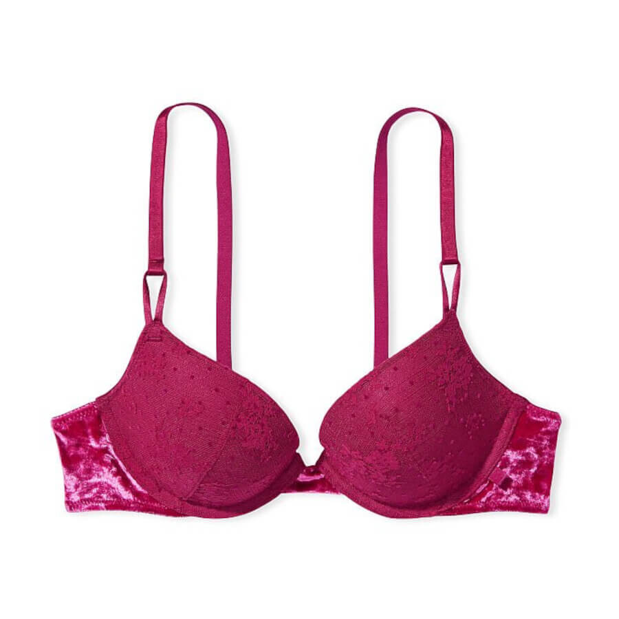 

Бюстгальтер на косточках Victoria's Secret Sexy Tee Push-Up in Velvet Trim, малиновый