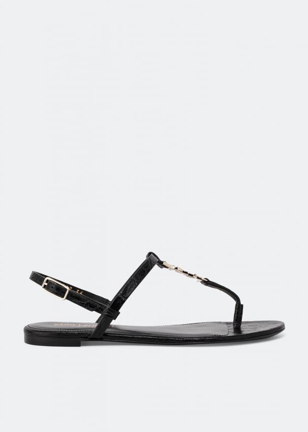 Сандалии SAINT LAURENT Cassandra flat sandals, черный босоножки из кожи на плоской подошве lucy 39 золотистый