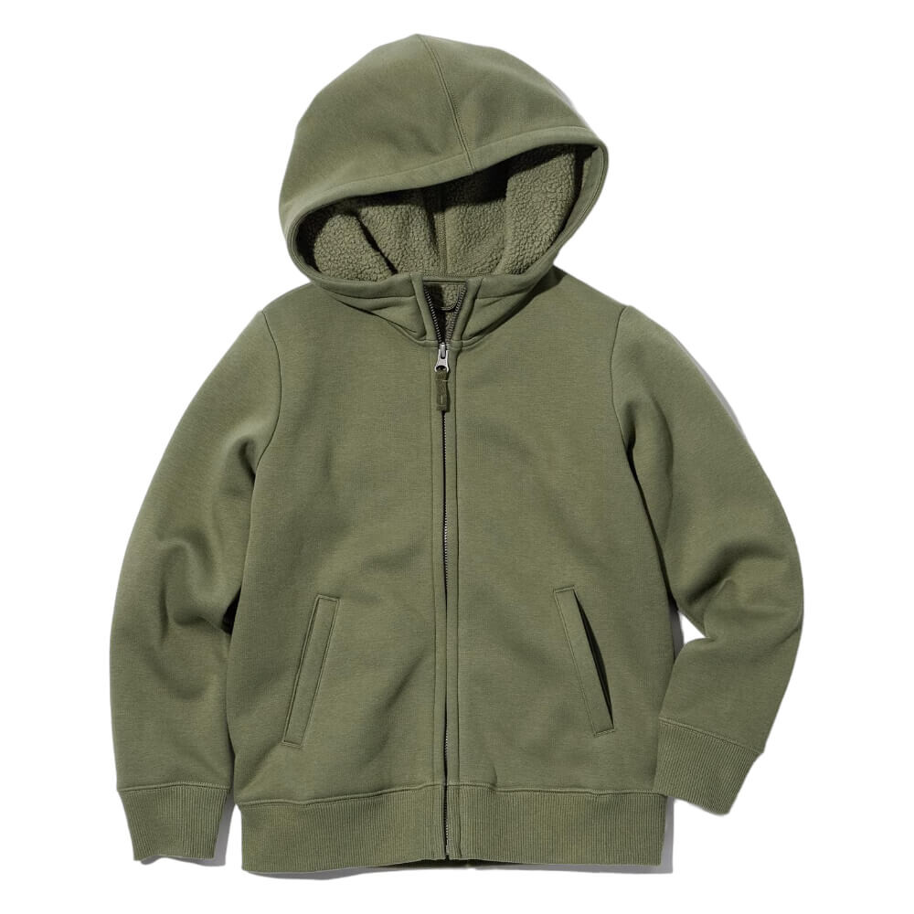 

Толстовка Uniqlo Kids Pile Lined Zipped Hooded, хаки