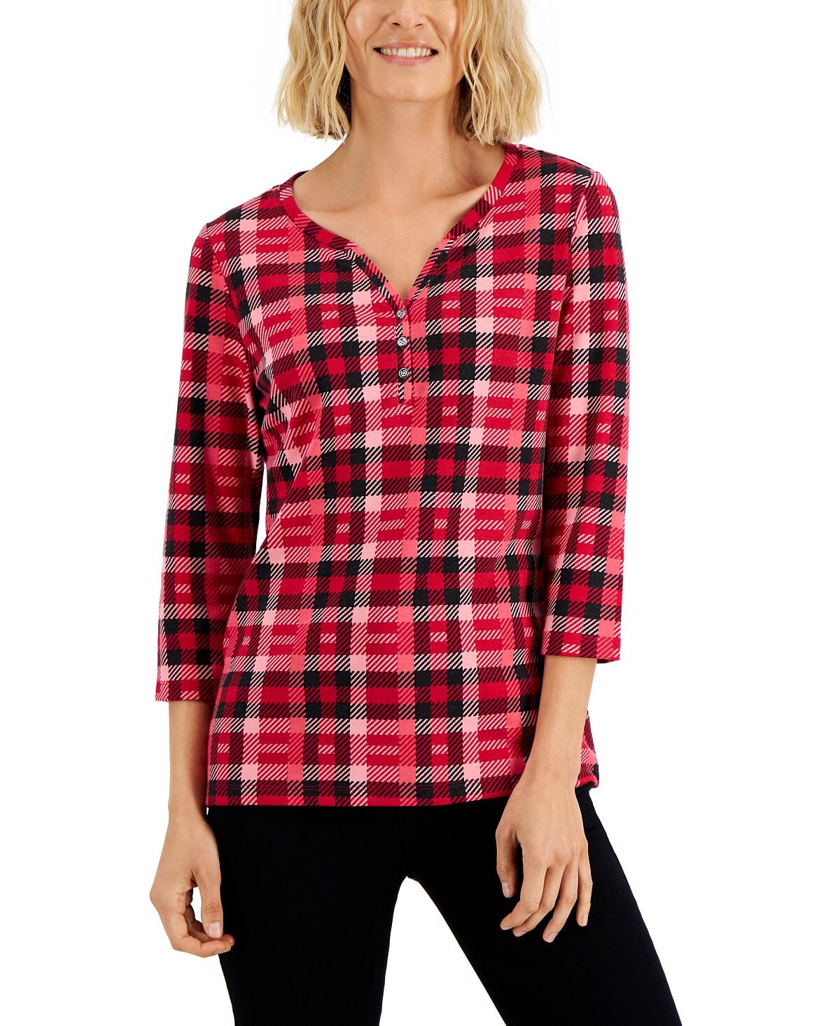 

Женский клетчатый топ henley, созданный для macy's Karen Scott, мульти