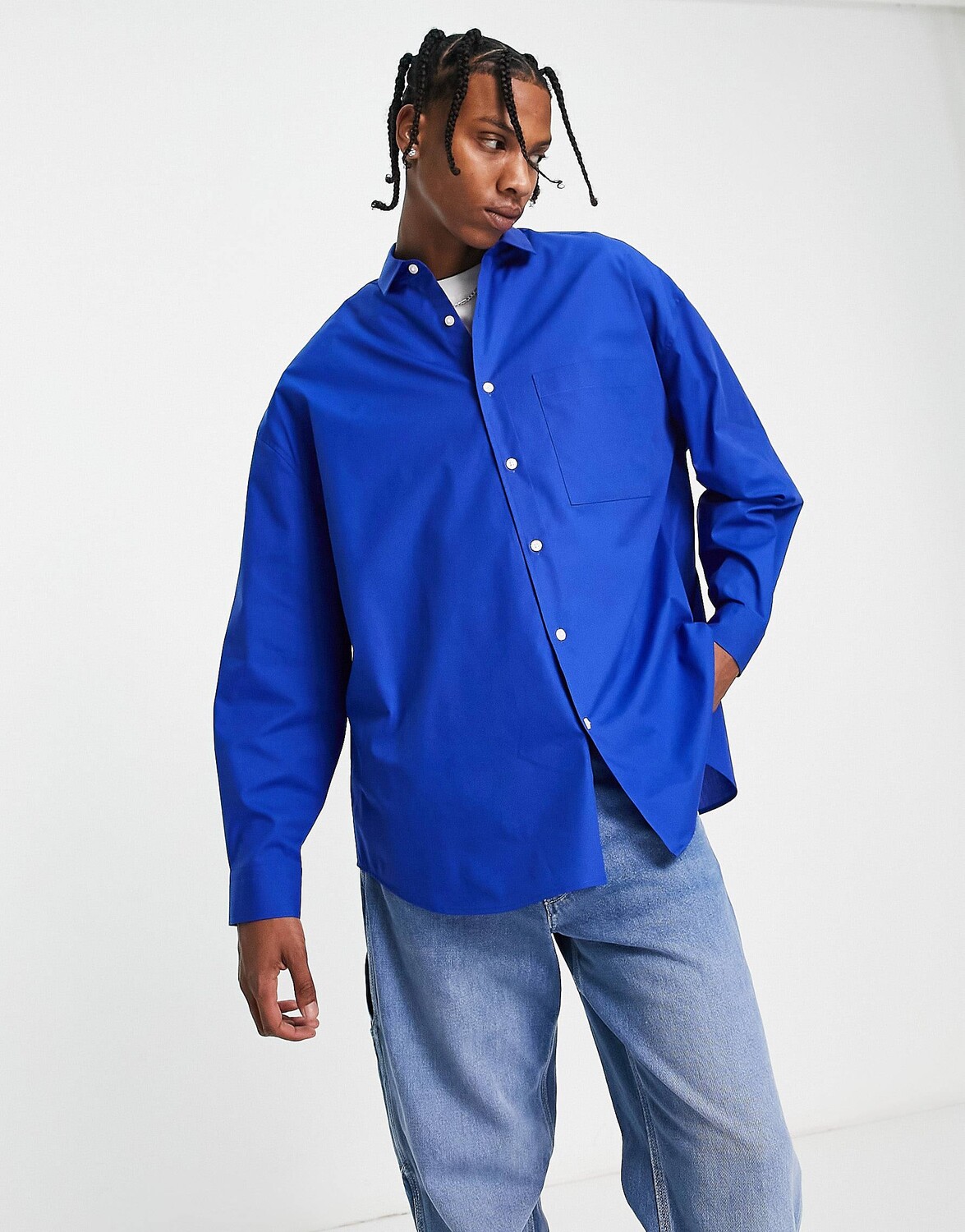 

Синяя объемная рубашка свободного кроя ASOS DESIGN