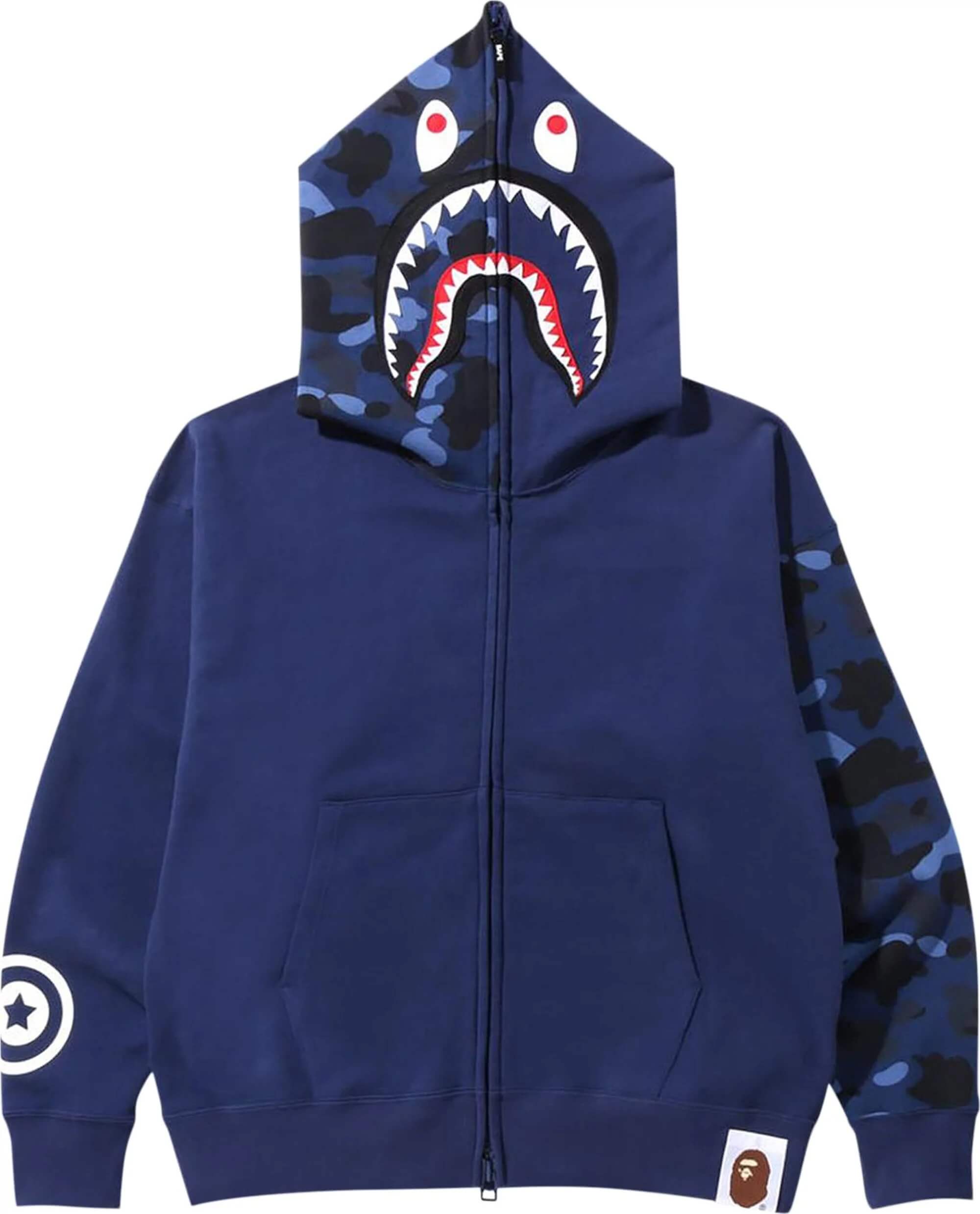 Толстовка Bape Color Camo Giant Shark Loose Fit Full Zip, синий - фото