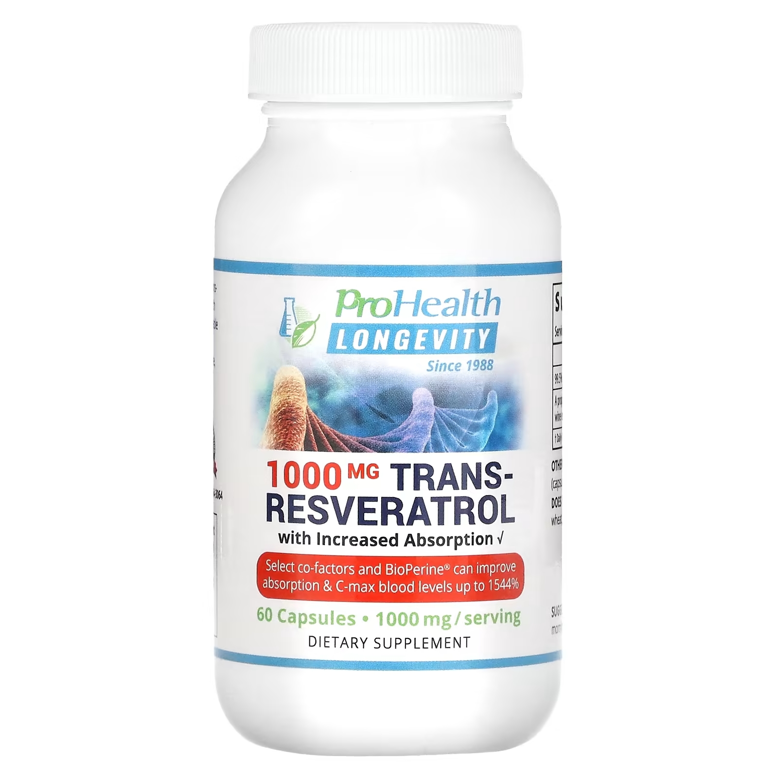 ProHealth Longevity Транс-ресвератрол для повышения усвояемости 500 мг, 60 капсул микронизированный транс ресвератрол prohealth longevity 30 г