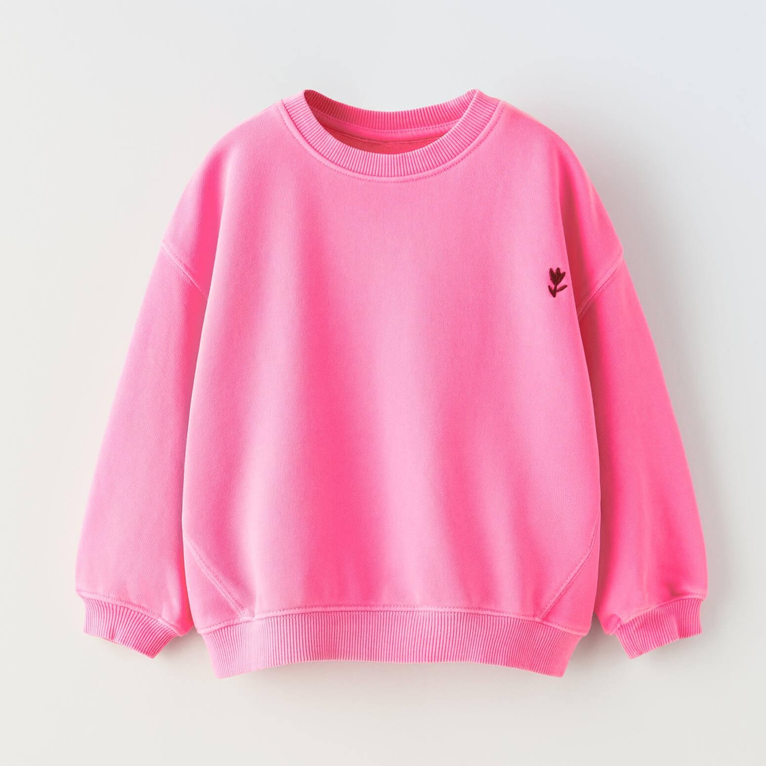 Толстовка Zara Garment-dye Embroidered, ярко-розовый