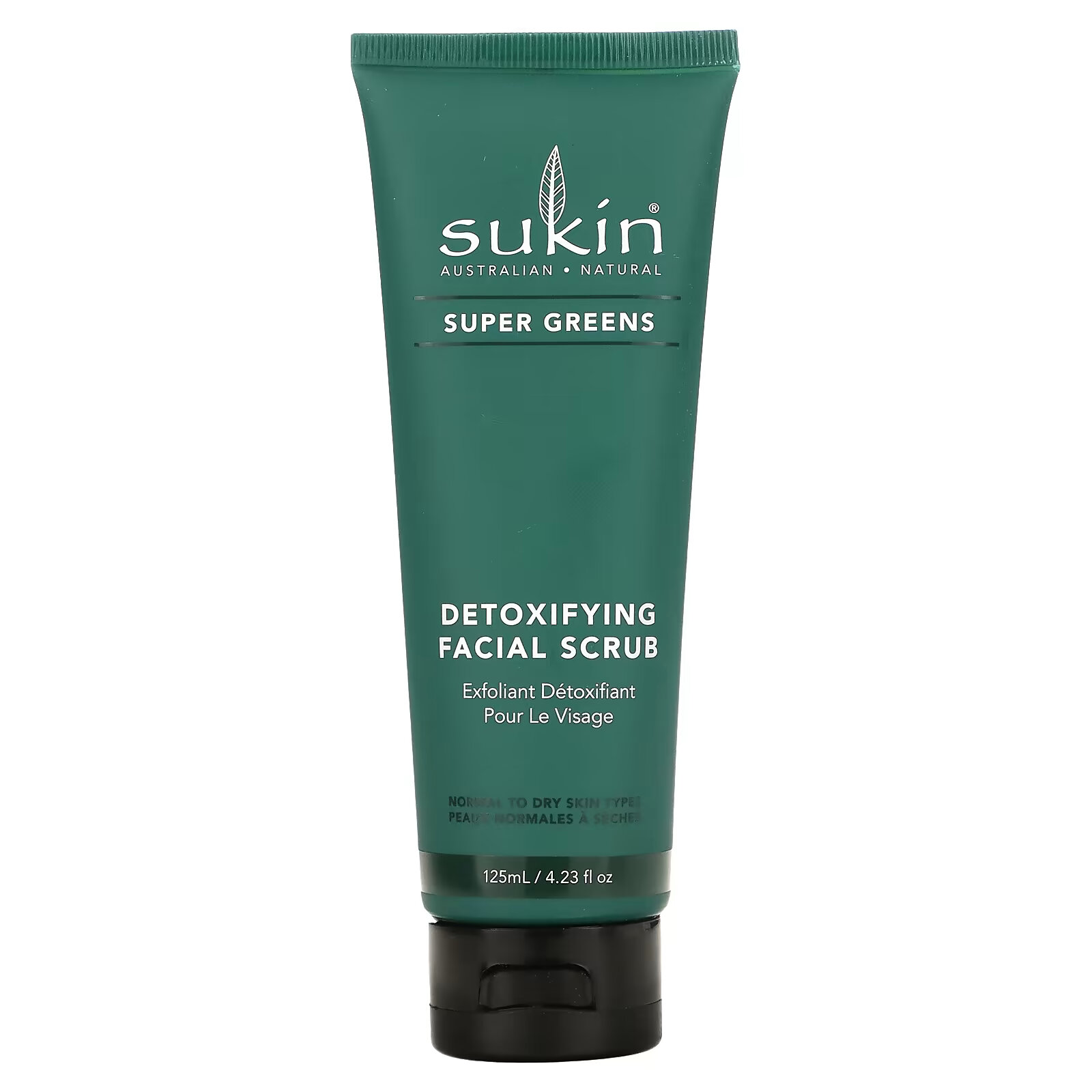 Sukin, Super Greens, детоксифицирующий скраб для лица, 125 мл (4,23 жидк. Унции) sukin super greens маска для лица для выведения токсинов 100 мл 3 38 жидк унции