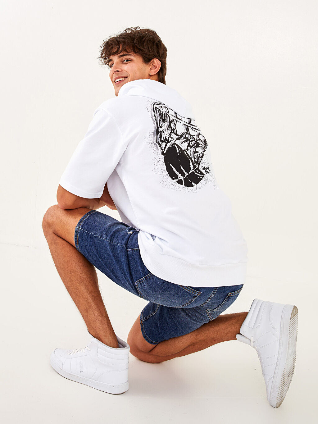 

Мужская толстовка Oversize с коротким рукавом и принтом Xside