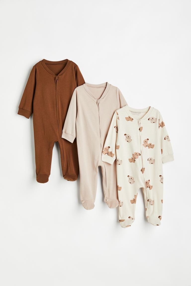 

Комплект из трех пижам на молнии H&M, светло-бежевый/собаки