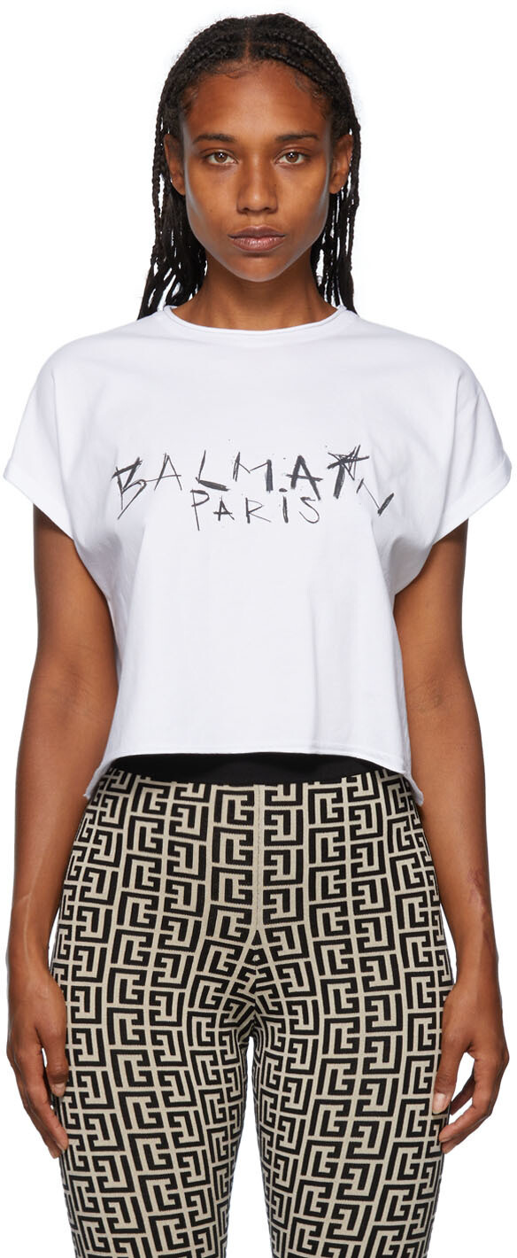 

Белая футболка с граффити Balmain, Белый