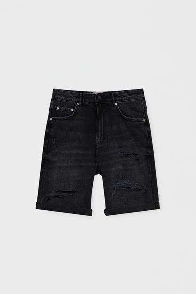 

Рваные облегающие джинсовые шорты-бермуды PULL&BEAR