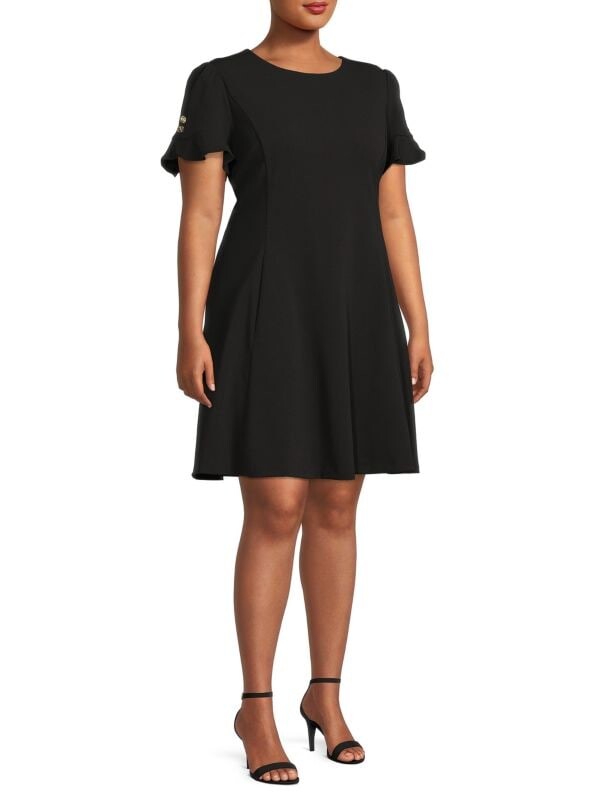 

Платье большого размера с пышными рукавами и расклешенными рукавами DKNY Black