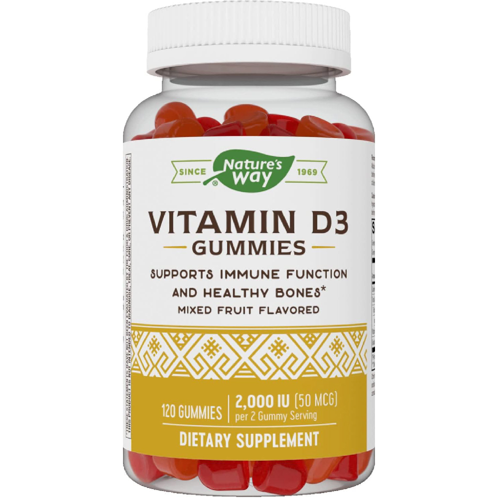 Витамин D3 Nature's Way Gummies 2000 МЕ (50 мкг), 120 жевательных капсул витамины vitamin d3 gummies for adults and kids 60 жевательных конфет