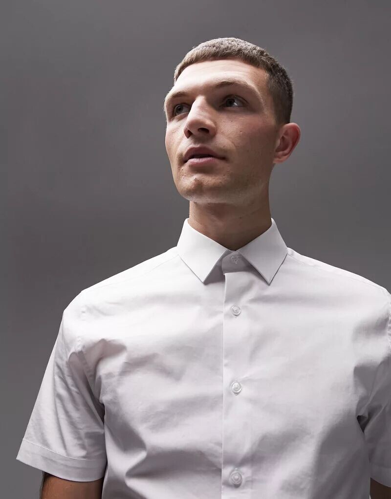 

Белая эластичная рубашка с короткими рукавами Topman