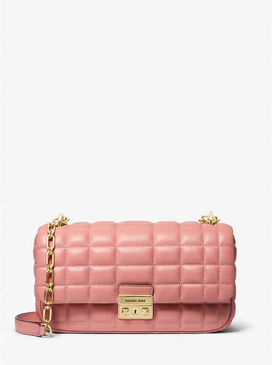 

Большая стеганая кожаная сумка через плечо Tribeca Michael Kors, розовый