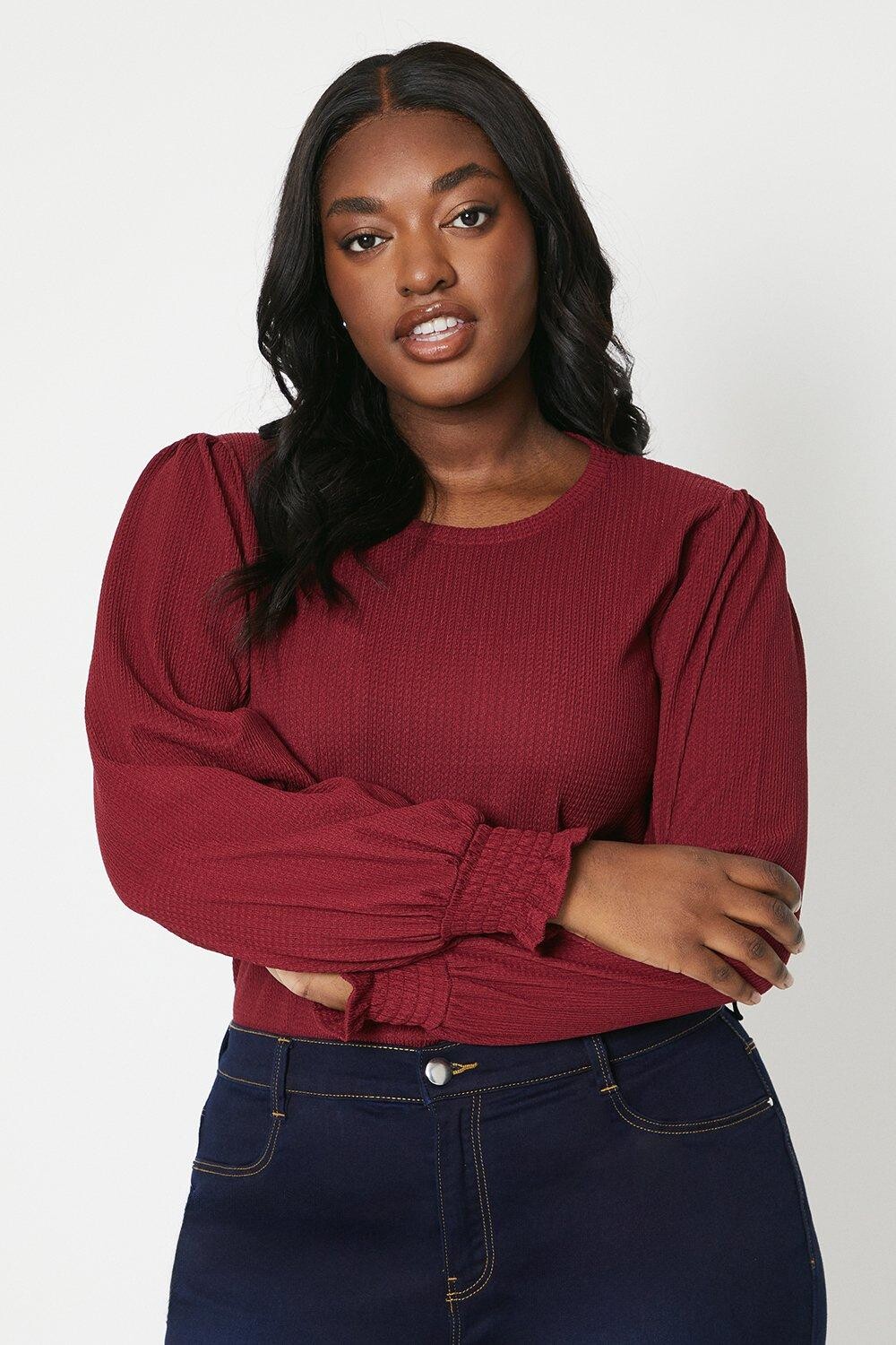

Топ с длинными рукавами и присборенными манжетами Curve Dorothy Perkins, красный