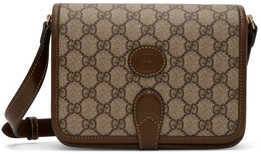 

Бежево-коричневая мини-сумка через плечо GG Supreme Gucci, Коричневый