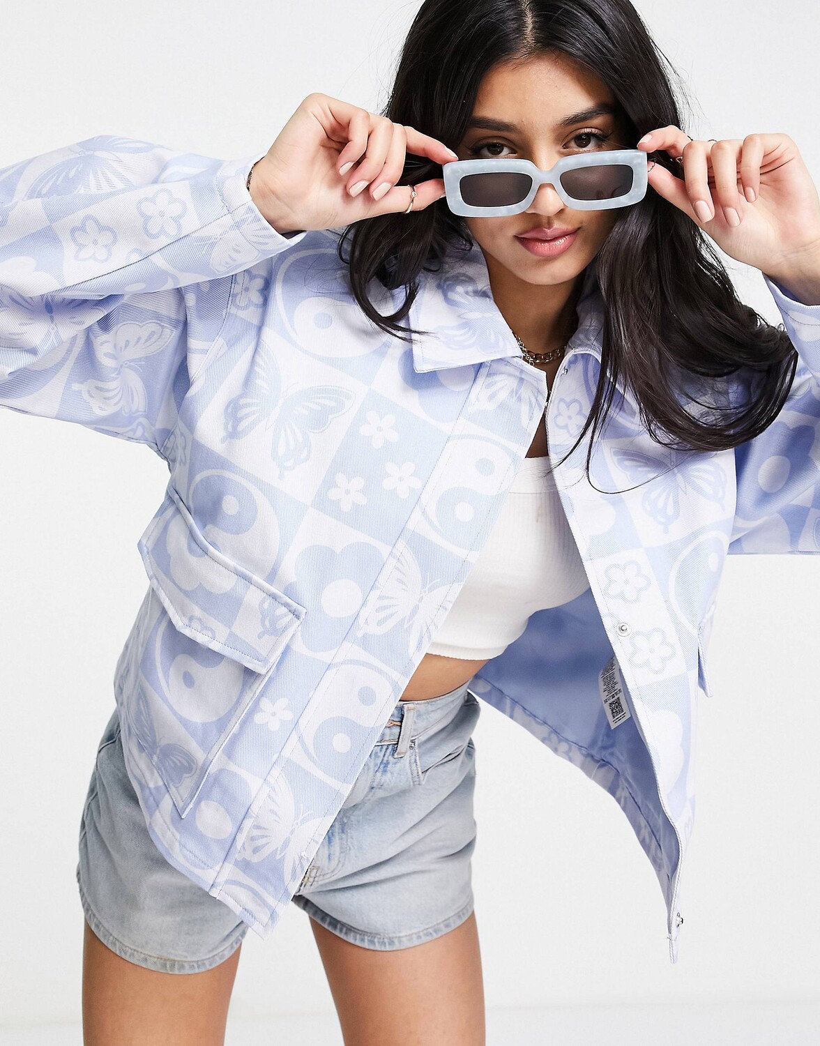 

Синяя холщовая куртка со вставками ASOS DESIGN, Синий