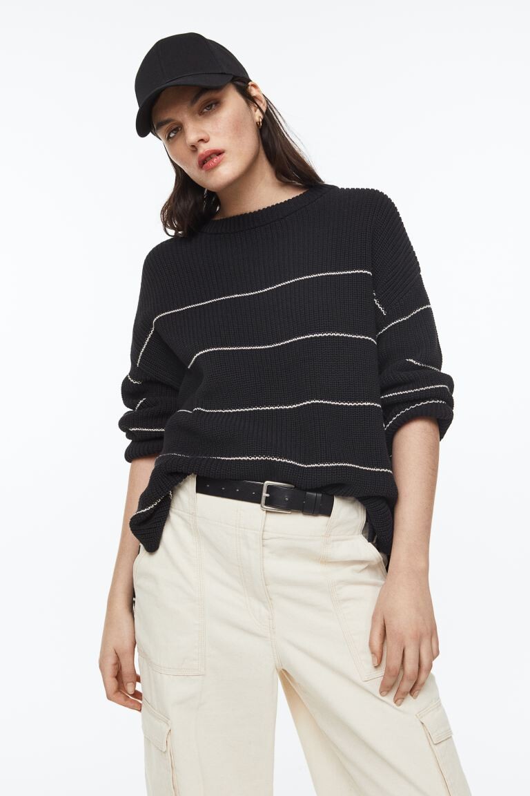 

Свитер оверсайз в рубчик H&M, черный/полосатый