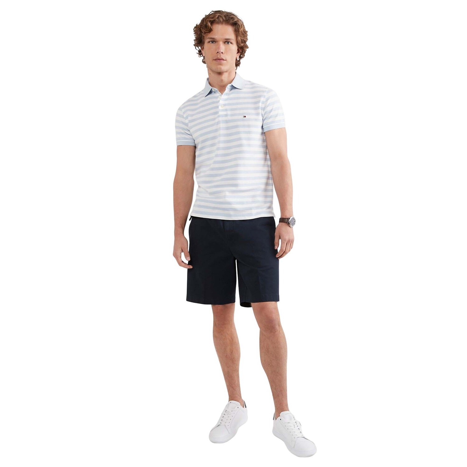 

Поло Tommy Hilfiger Stripe Slim Fit, белый/голубой