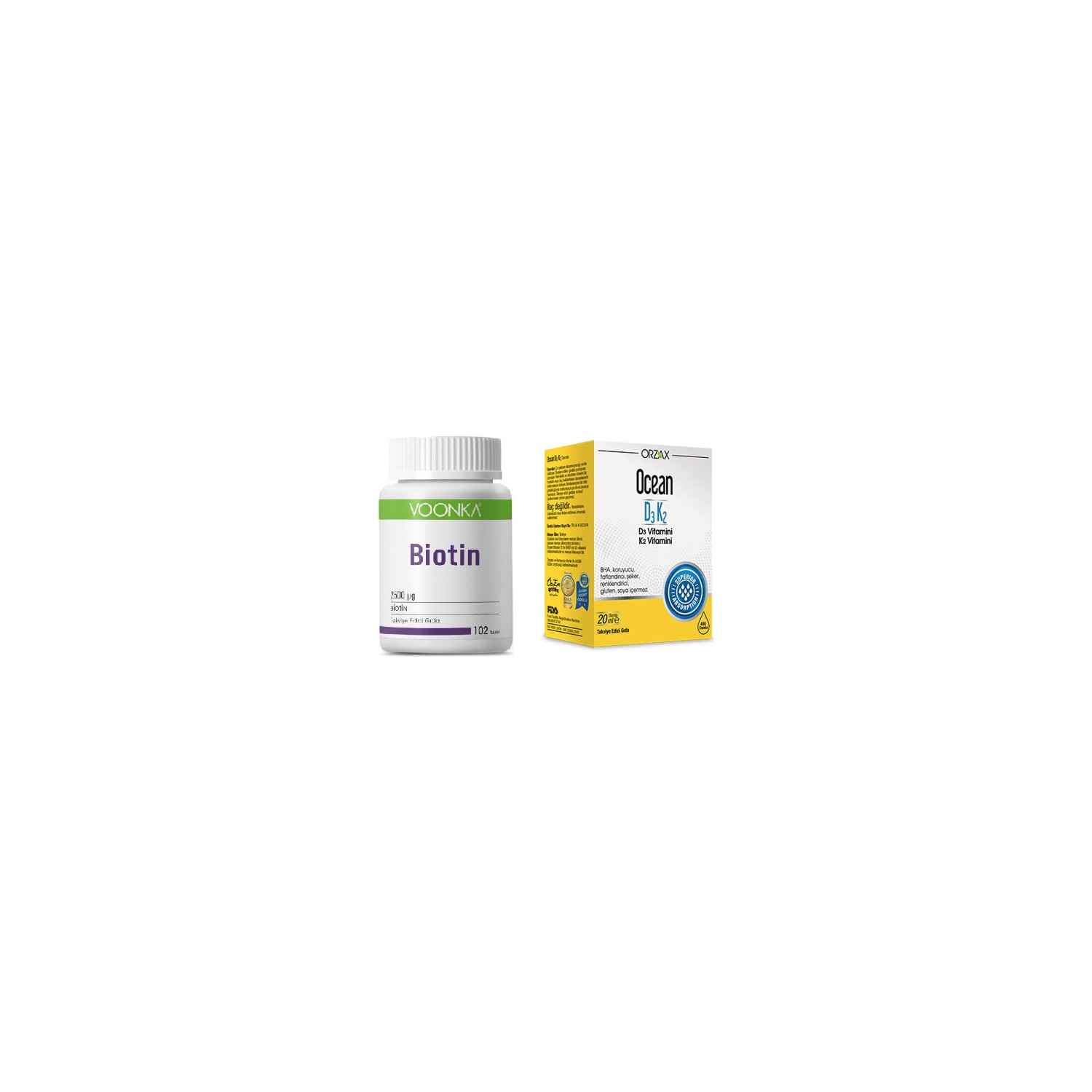 Витаминные капли D3 / K2 Orzax, 20 мл + Биотин 2500 мкг, 102 таблетки